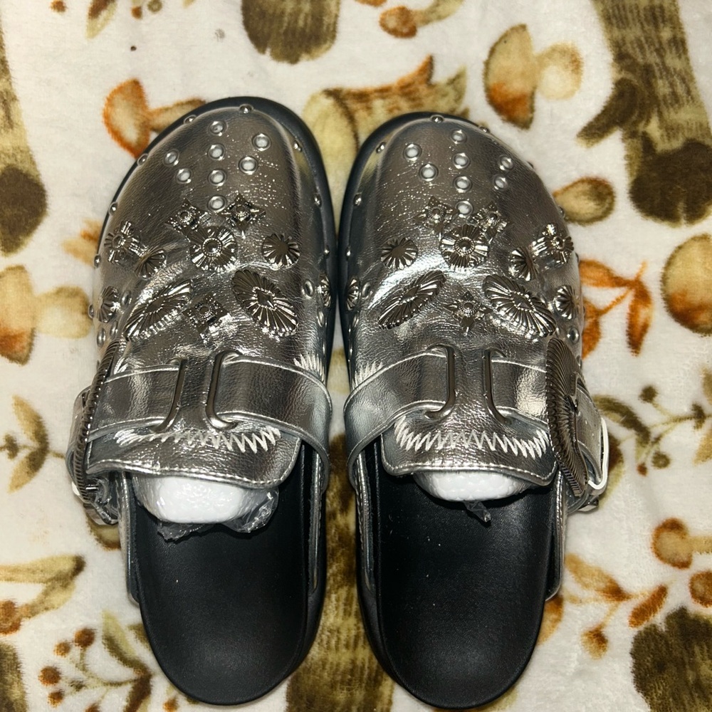Silver Embellished Slip-On Sandals